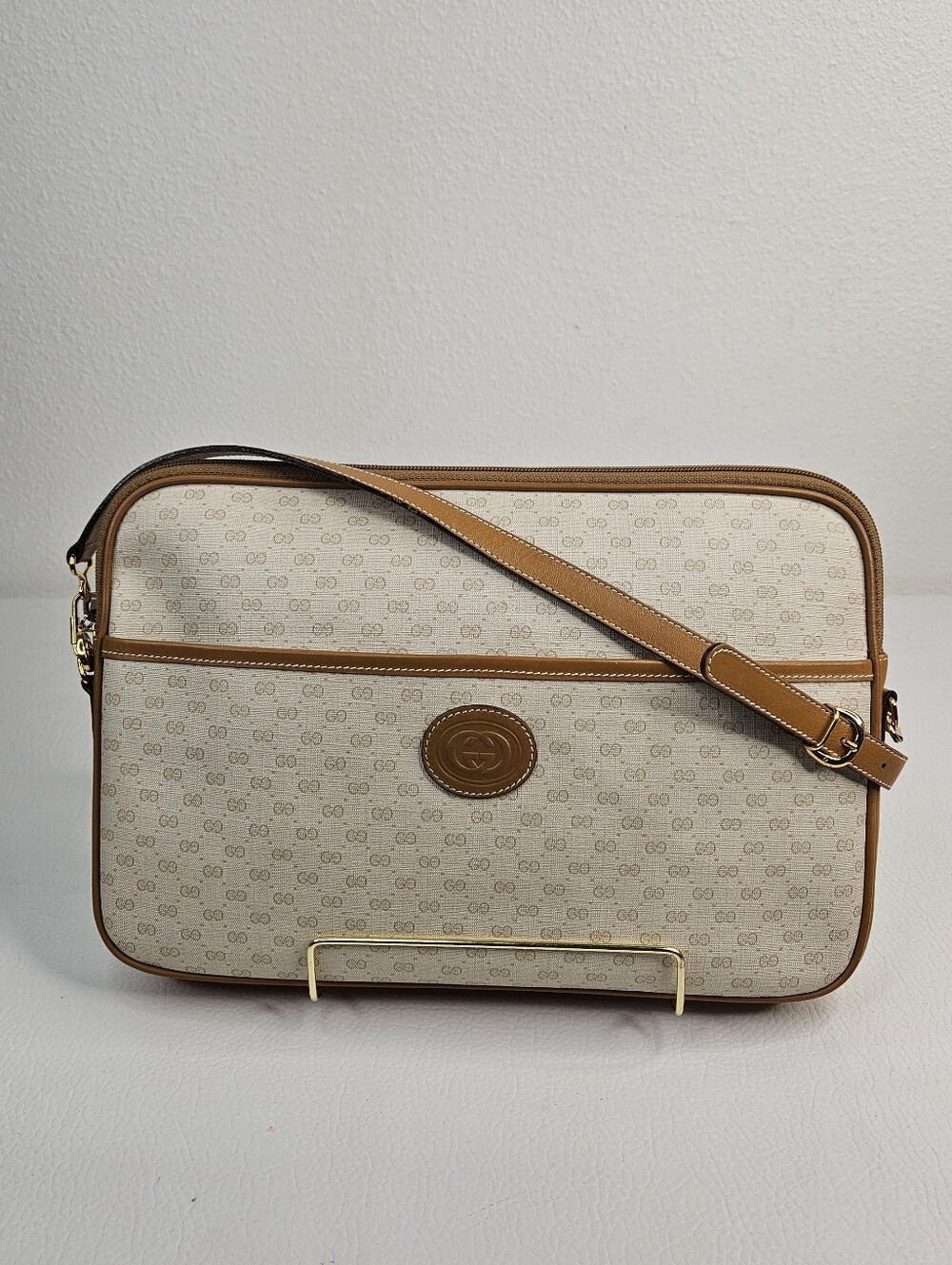 Authentic Gucci Micro GG Supreme Canvas Crossbody Shoulder Bag Beige Tan 80s 90s